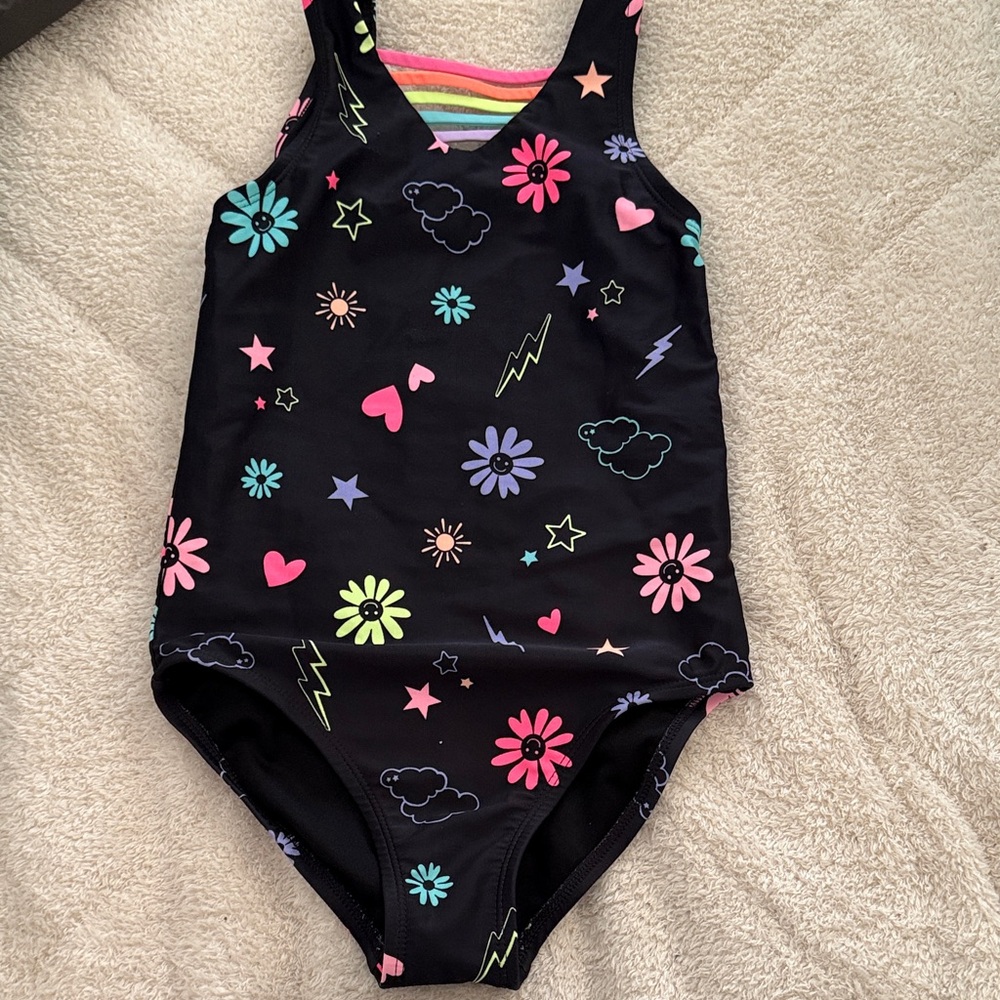 Place Kids Swim One Piece - Black with Multicolor Accents